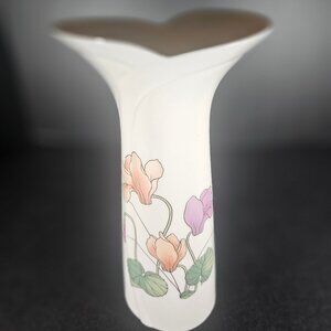 Vintage Fine China Japan Ivory Tall Porcelain Vase Peach Purple Cyclamen Flowers